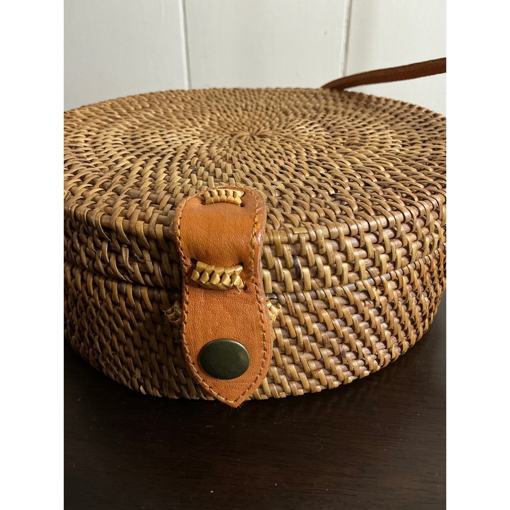 Poppy + Sage Crossbody Bag Women's Round Rattan Woven Straw Purse Boho Chic - Picture 4 of 14
